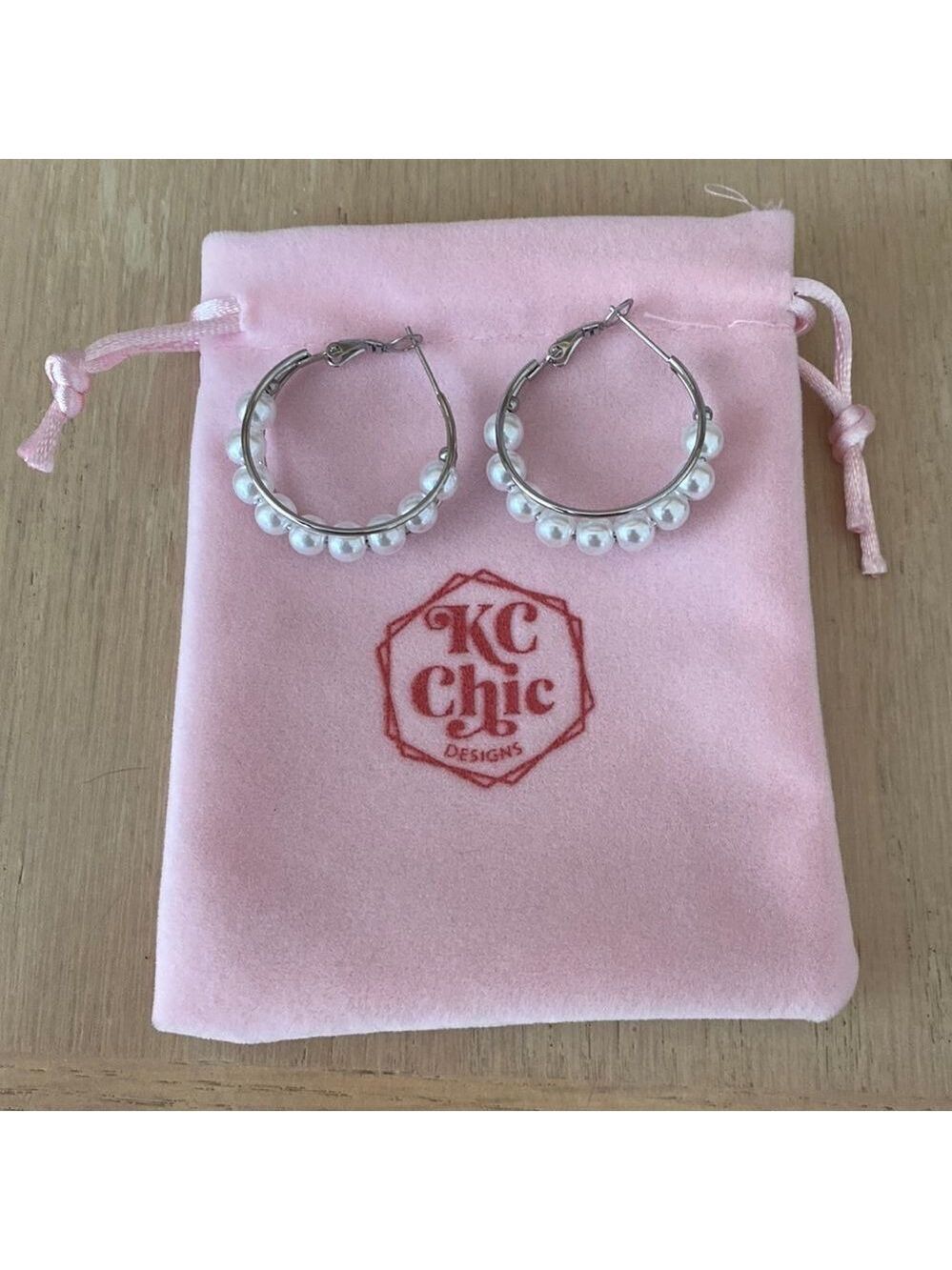 KC chic designs pearl hoops